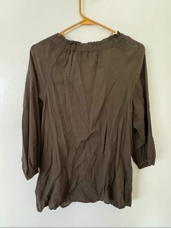 Express Olive Drawstring Peasant Top - Picture 3 of 3